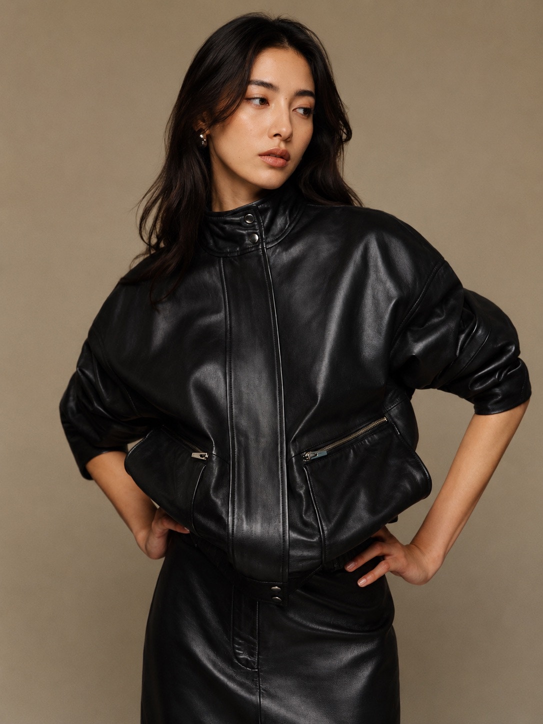 Nwt Reformation X Veda Harrison Leather Oversized Bomber Black Xs
